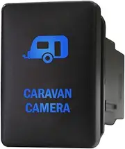 12V 3A ON-OFF Push Switch 9C43B Laser etched CARAVAN CAMERA dual LEDs in blue For Toyota Hilux LandCruiser Prado RAV4 & Suzuki and more