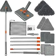 Wall Cleaner Mop with Long Handle, Baseboard Cleaner Tool with Handle, 180° Folding Ceiling Tool Duster with Squeegee for Cleaning Baseboard, Wall, Ceiling, Window,Floor,8 Replacement Cleaning Pads