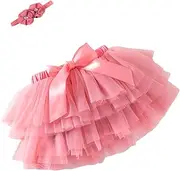 [Generic] Girls Christmas Dresses Size 8 Baby Girls Soft Tutu Skirt Party Carnival Toddler Girl Mesh Tutu Bowknot Skirt Hairband and Girls Dress (1-Watermelon Red, 2-3 Years)