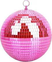 Mirror Ball for Disco DJ Club Party Wedding Home Decor, Muscab 8 Inch Disco Ball with Hanging Ring, Pink