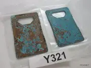2 Credit Card Soda Beer Bottle Openers Blue Patina Verdigris