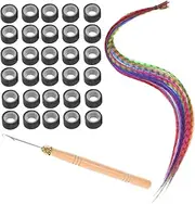 LIFKOME 13 Colorful Hair Extensions Rainbow Hair Extensions Micro Beads Crochet Hook Needle Crochet Loop Tool Synthetic Feathered Hairpieces Wood