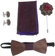 [FRCOLOR] Classic Wooden Bow Tie Set Man Bow Tie Brooch Material Wedding Party Accessory