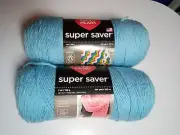 Lot of 2 Skeins Red Heart Super Saver Yarn-Light Blue-Each Skein 364 Yards