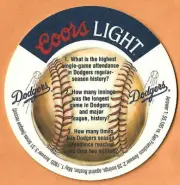 Coors Light LA Dodgers Trivia Beer Coaster