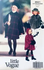 Vogue Pattern 8521 | Toddlers Cape, Capelet & Hood | Sizes 2 3 4