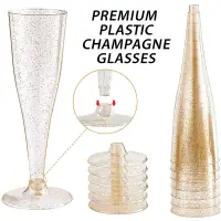 在飛比找蝦皮購物優惠-5 件裝 135 毫升 一次性金粉香檳杯 高腳杯 塑膠紅酒杯