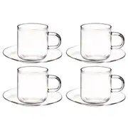 4pc Coffee Culture Odin 90ml Glass Beverage Espresso Cups & Saucers Set Clear