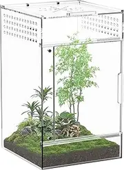 BVOPLME Jumping Spider Enclosure, One-Piece Fully Transparent Acrylic Reptile Enclosure, 3.1x3.1x5.9 inch Terrarium for Tree Frogs, Tarantulas, Mantises, Jumping Spiders (Small) 001