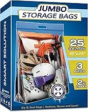 25 Gallon Extra Large Resealable Storage Bags with Zipper Top，35" x 24" Heavy Duty Clear Bags with Handles, 4 Mil Thick, Perfect for Clothing, Pillows, Travel, and Moving (3 Packs)