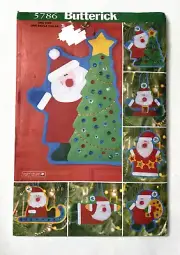 UNUSED VINTAGE SEWING PATTERN BUTTERICK 5786 SANTA 0RNAMENTS DOOR TREE OPENED