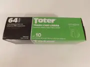 Toter Black Plastic Trash Can Liner 64 gallon Capacity Odor Eliminator - New