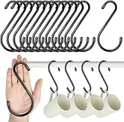 12 PCS S Hooks Heavy Duty, 6 Inch Large Hooks With Black Coated for Hanging, Anti-Slip for Towels Clothes Plants Jewelry Pan Cups in Home Office