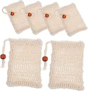 Healeved 6pcs Exfoliating Soap Mesh Bag Wooden Bead for Handmade Soap Storage Quick Drying Comfortable Texture for Bath and Shower Use