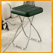 Backless Folding Stool Square Seat Leather Bar Stools 18 Inch, Portable Cushioned Padded Counter Height Bar Stools for Home Kitchen Dining Breakfas(Green)
