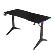 100cm Gaming Desk with RGB LED Lighting Carbon Fiber Top Cup Holder Headphone Hook - 100 x 60 x 74cm