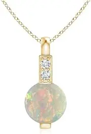 [Angara] Natural Round Opal Solitaire Pendant Necklace with Diamond Bale in Sterling Silver/14ct Solid Gold for Women | October Birthstone Jewellery for Her