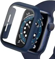 Hard PC Case For Apple iWatch 38/40/41/42/44/45/49mm Series Ultra 8 7 6 5 4 3 2 1 SE With Tempered Glass Screen Protector Full Scratch Resistant Bumper Protective Cover (Midnight Blue 45mm)
