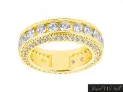 2.40 Ct Round Diamond Milgrain Accents Eternity Band Ring 14k Yellow Gold GH I1