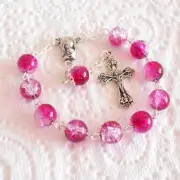 ✫ Magenta ✫ BEAUTIFUL ONE DECADE ROSARY Mother & Child Catholic Crucifix