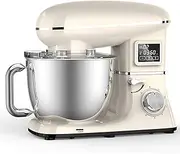 Stand Mixer, Zuccie1500W Electric Dough Mixer with 6 Speeds LCD Screen Timing, Food Mixer with 6.2L Stainless Steel Bowl, Dough Hook, Beater, Whisk, Scraper, Splash-Proof Cover (White)