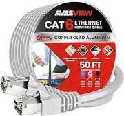 Shielded CAT 6 Ethernet Cable 50 FT, Indoor High-Speed (SFTP) 10Gbps Snagless Shielded 50FT Ethernet Cable for Internet, Router, Computer, PlayStation, Xbox, POE Camera, Printer (White, 50FT)