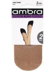 [Ambra] Cotton Mesh Footlet Sock 2 Pack in Tan
