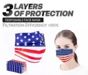 100/50 PCS Protective 3-Layer USA Flag Face Mask Respirator Disposable Masks