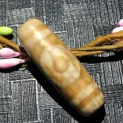 Magic Tibetan Old Agate Dragon Skin Heaven&Earth Totem dZi Bead 12*36mmN021