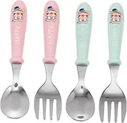 Alipis Stainless Steel Children's Fork Spoon Set 2 Sets Tableware Safe Abs Cartoon Design for Festival Birthday