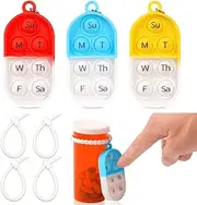 3 Pack Medication Tracker and Reminder with Ties Reusable Daily Pill Tracker Portable Pill Bottle Tracker with Button 7 Day Memory Aid Medication Dose Silicon Pill Reminder for The Elderly (3)