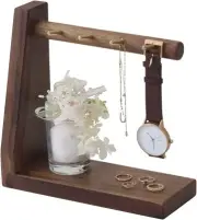 Key Hook Stand Wood Entryway Desktop, Vintage Rustic Wooden Jewelry Watch