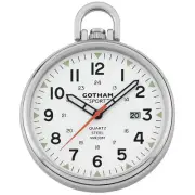 Gotham Men's Sport Series Stainless Steel Analog Quartz Date Pocket Watch