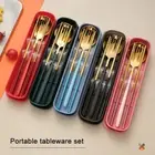 4x Portable Tableware Cutlery Fork Spoon Chopsticks Travel Camping Tableware Set