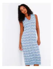 [Grab Denim] Button Through Knit Dress in Soft Chambray/Raffia Stripe