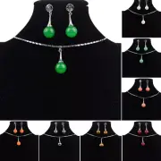 Natural Shell Pearl Pendant Necklace Earrings Jewelry Set Jade Aventurine Women