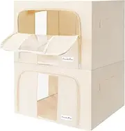 [Prestigénie] Set of 2 Rigid Foldable Clothes Storage Bags – Wardrobe Organiser – Clothes Storage Box Cover and Pillow with Transparent Window – 2 x 24 L