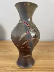Robert Reiberg Signed Studio Art Pottery Raku Vase 9" Tall Attractive Shape