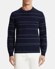 NWT Theory Mens Striped Sweater In Merino Wool Pullover Kenny Crew Baltic XXL