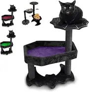 Gothic Cat Tree with Coffin Cat Bed, Gothic Cat Tower, Coffin cat Tree with Sisal Scratching Posts for Halloween cat, Small Size, Black with Purple Littlesy