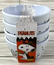 Peanuts Snoopy Snack Bowls Candy Fall Harvest Halloween Set of 4 Melamine NEW