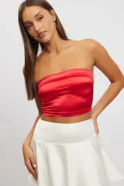 Red Satin Crop Top Strapless - Size 12M, Women's Crop Top
