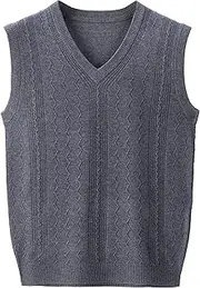 [SWJGLITTR] Men's Sweater Knitted Vest Lightweight Pullover Sleeveless Sweaters Slim Fit Casual Knit Lightweight Vest, Grey, Large