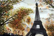 Paris Eiffel Tower Trees Fall Leaves Autumn Colors 24X36 Oil Painting STRETCHED
