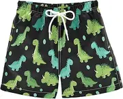 [RPLIFE] Swimming Trunks for Kids, Anti Chafe Swim Trunks for Boys 2 T, Cute Green Dinosaurs Black