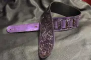 guitar strap leather 3.5" "floral riffs" pearl purple