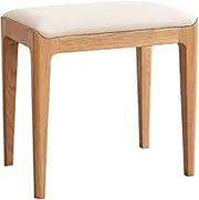 Fabric dressing table stool, beige upholstered make-up stool, solid wood make-up stool, modern square stool, high resilience sponge, comfortable seat, suitable for living room, bedroom(Log+beige)