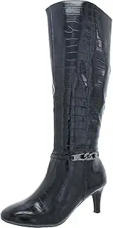 [Karen Scott] Womens Black Croc Embellished Chain Accent Wide Calf Goring Cushioned Hanna Almond Toe Kitten Heel Zip-Up Dress Boots AU Size 6