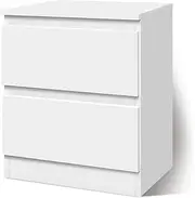 [ALFORDSON] Bedside Table Wooden Nightstand Timeless Sofa Side Storage Cabinet Organiser 2-Drawer Black Side End Table Chest for Bedroom, Living Room and Hallyway (Meg White)