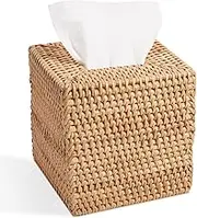 Livelab Rattan Tissue Box Cover, Square Hand Woven Natural Wicker Tissue Box Holder, Decorative Facial Napkin Holder Tissue Box Organizer Dispenser | Natural